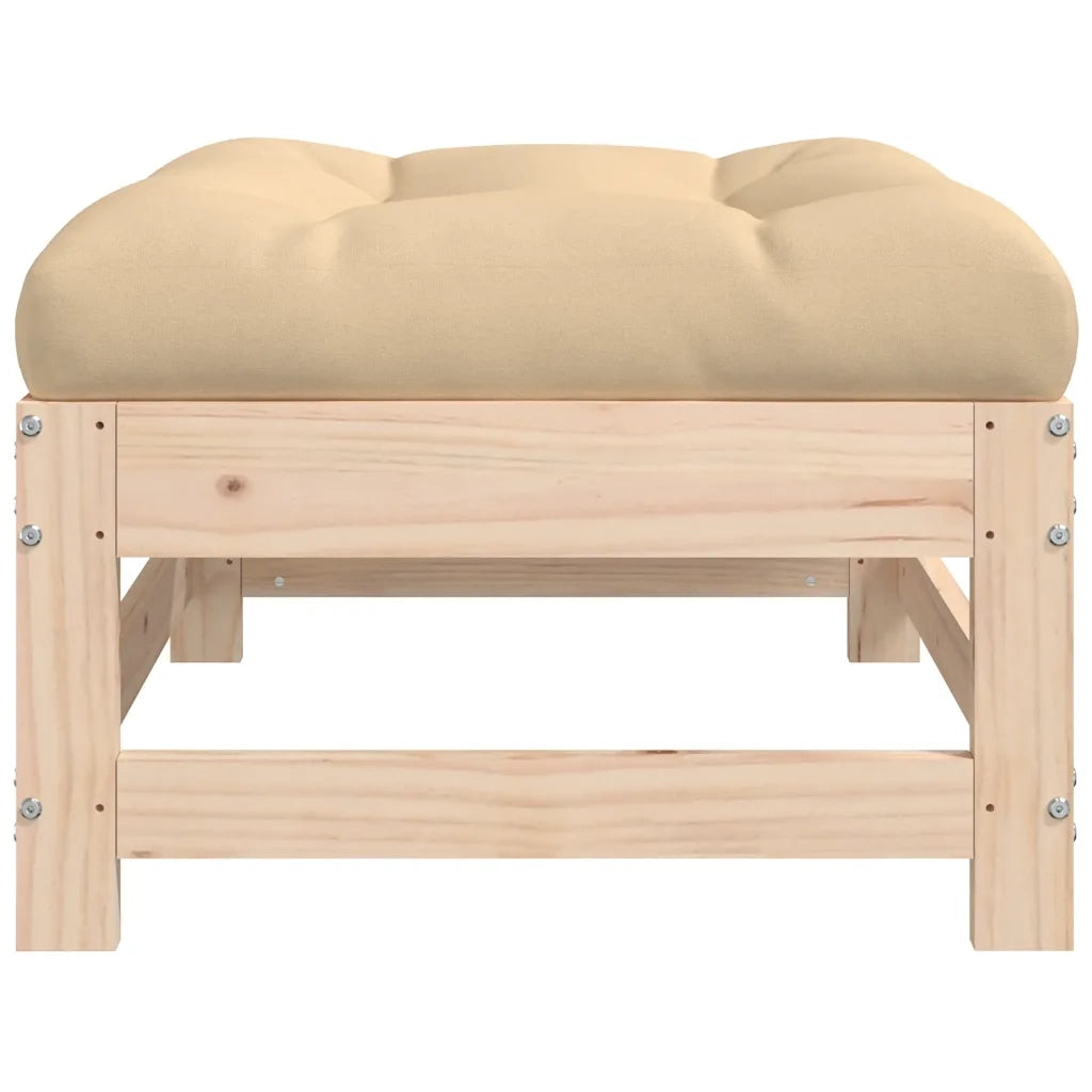Poggiapiedi da Giardino con Cuscino in Legno Massello di Pino CFW3290164