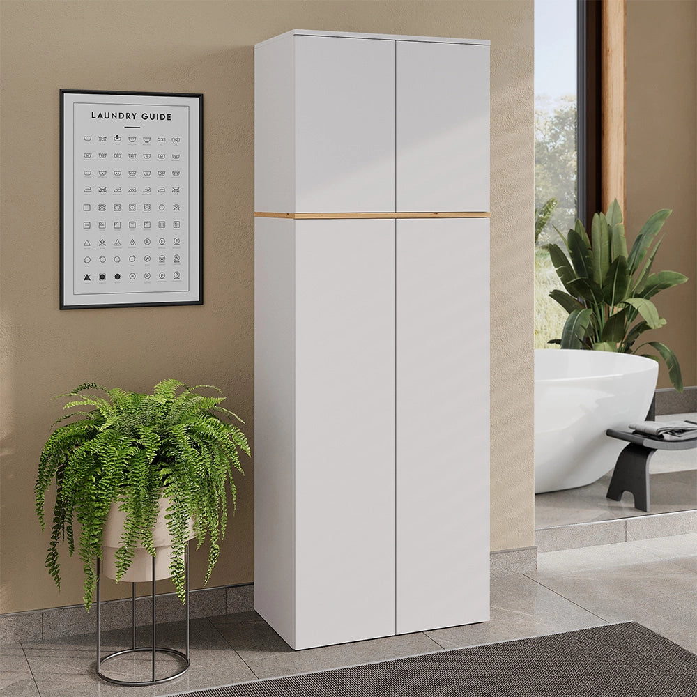 Armadio alto Viktor Bianco/Rovere artigianale 68 x 188.6 cm con 8 scomparti chiusi Vicco