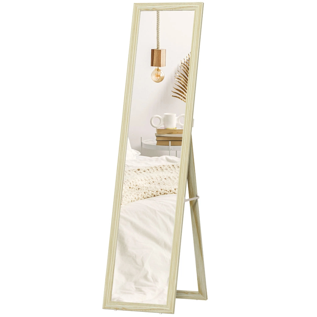 Specchio a Pieno Lunghezza con Supporto e Muro ¨C zephmum ¨C 37x37x154cm legno naturale