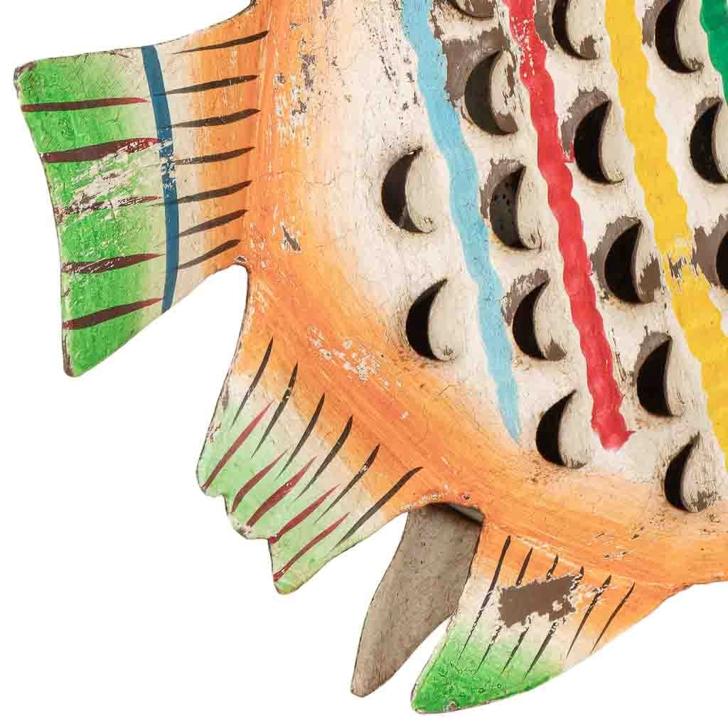 Portacandele pesce in ferro multicolore dipinto a mano 52x10x42 cm