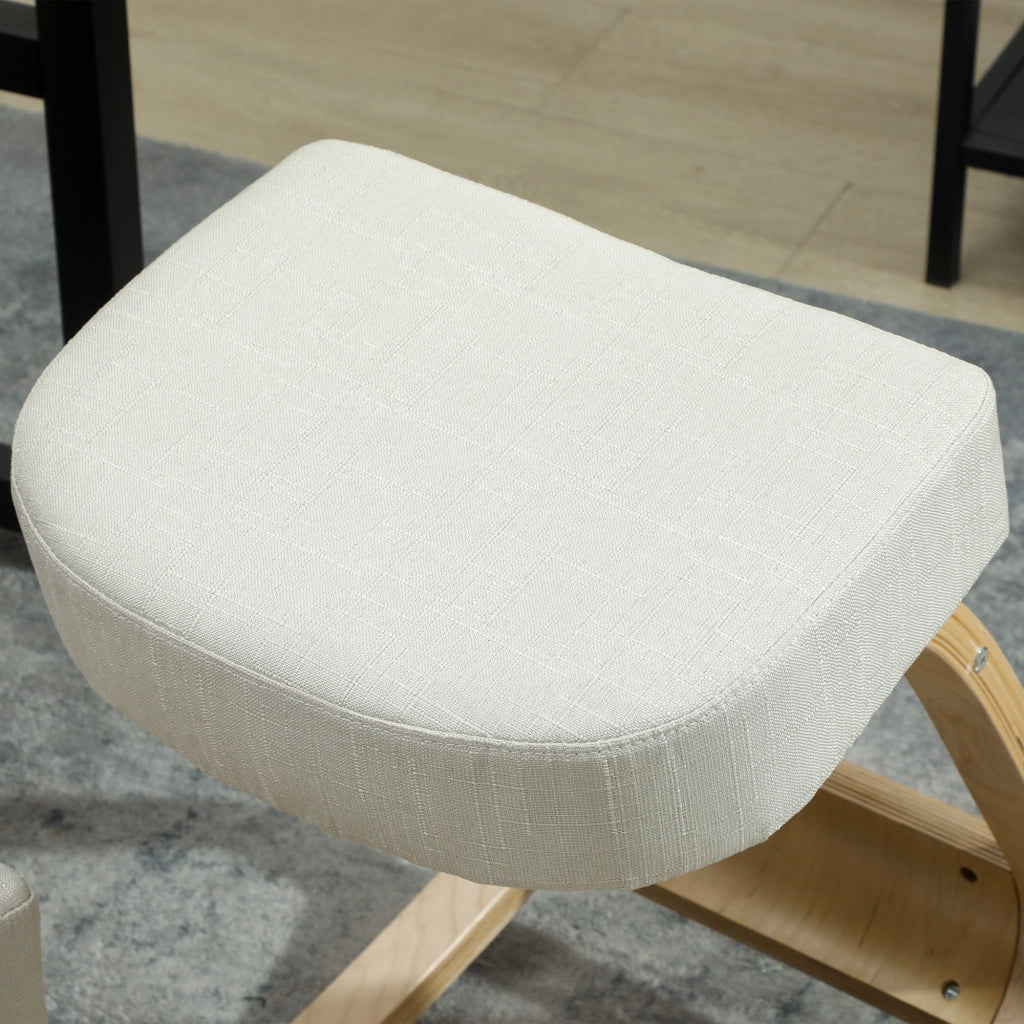 Sedia Ergonomica con Inginocchiatoio 51x69x58 cm in Legno di Betulla e Cuscini Crema