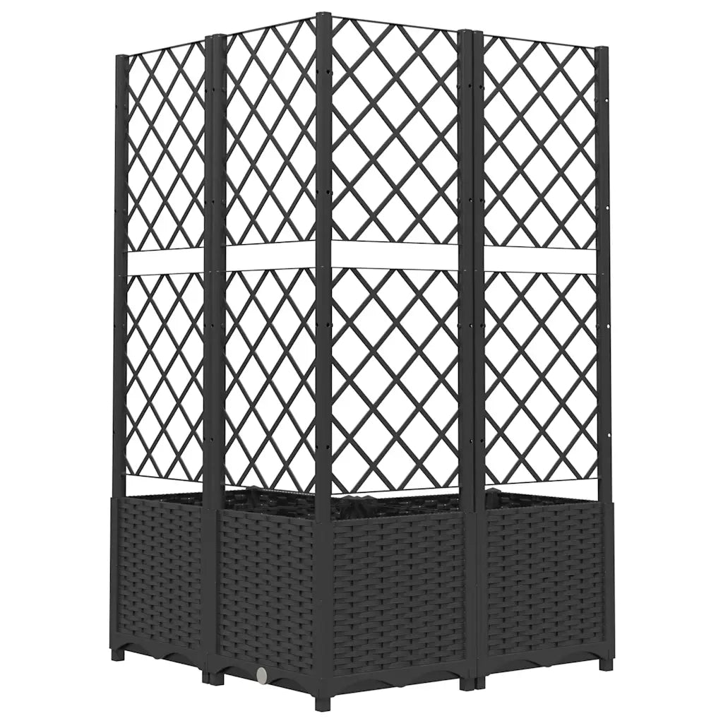 Fioriera da Giardino con Graticcio-Vaso da Esterno-Fioriera con Griglia Nero 80x80x136 cm in PP