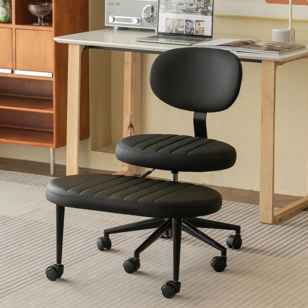 Sedia da ufficio ergonomica girevole a 360 gradi con poggiapiedi rotante senza braccioli multi posizione in tessuto nero