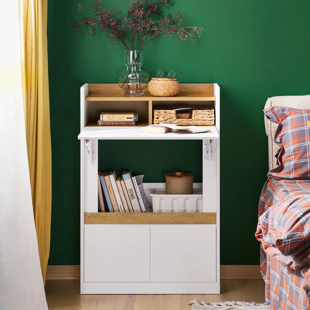 SoBuy Scrivania pieghevole multifunzionale Tavolo da lavoro con Ripiani Bianco-Naturale 63x67x93 cm FWT109-WN