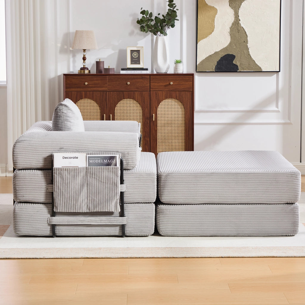 POUF letto pieghevole 109x190 cm in velluto a coste grigio chiaro