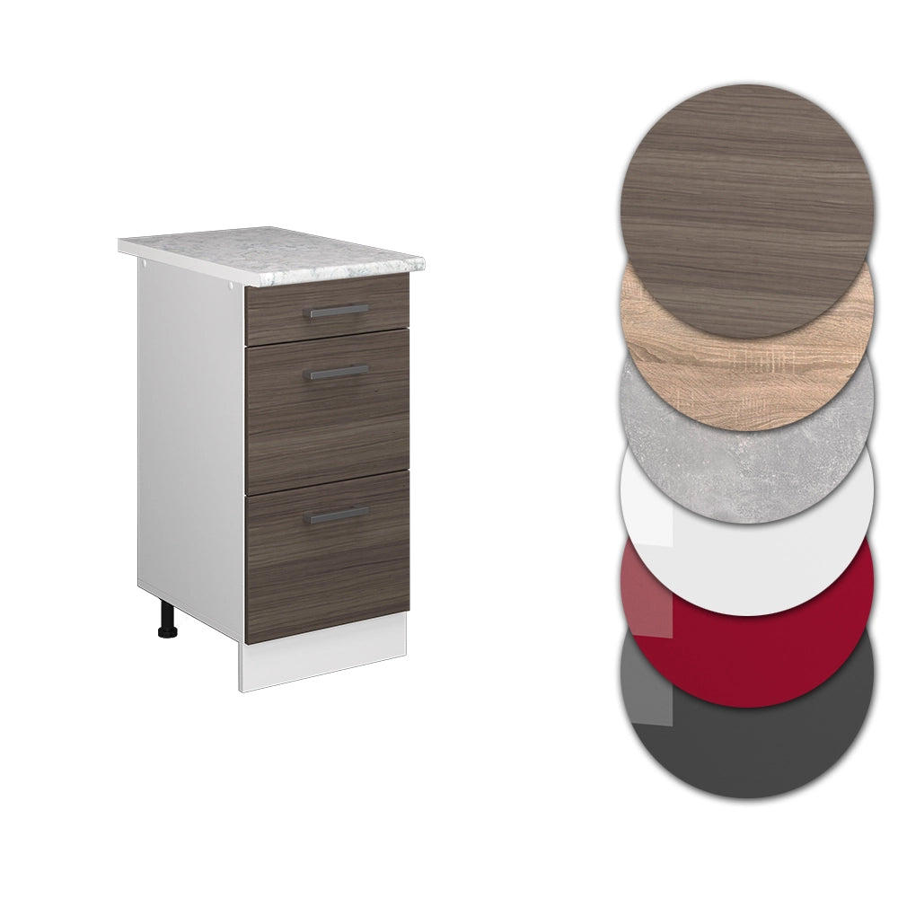 Mobiletto base per cucina R-Line Grigio nobile/Bianco 40 cm con cassetti PL Marmo Vicco