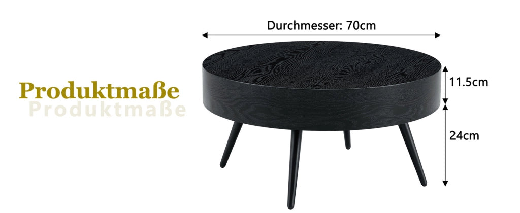 TAVOLINO da caffè rotondo Ø 70 cm MDF effetto legno nero e metallo nero