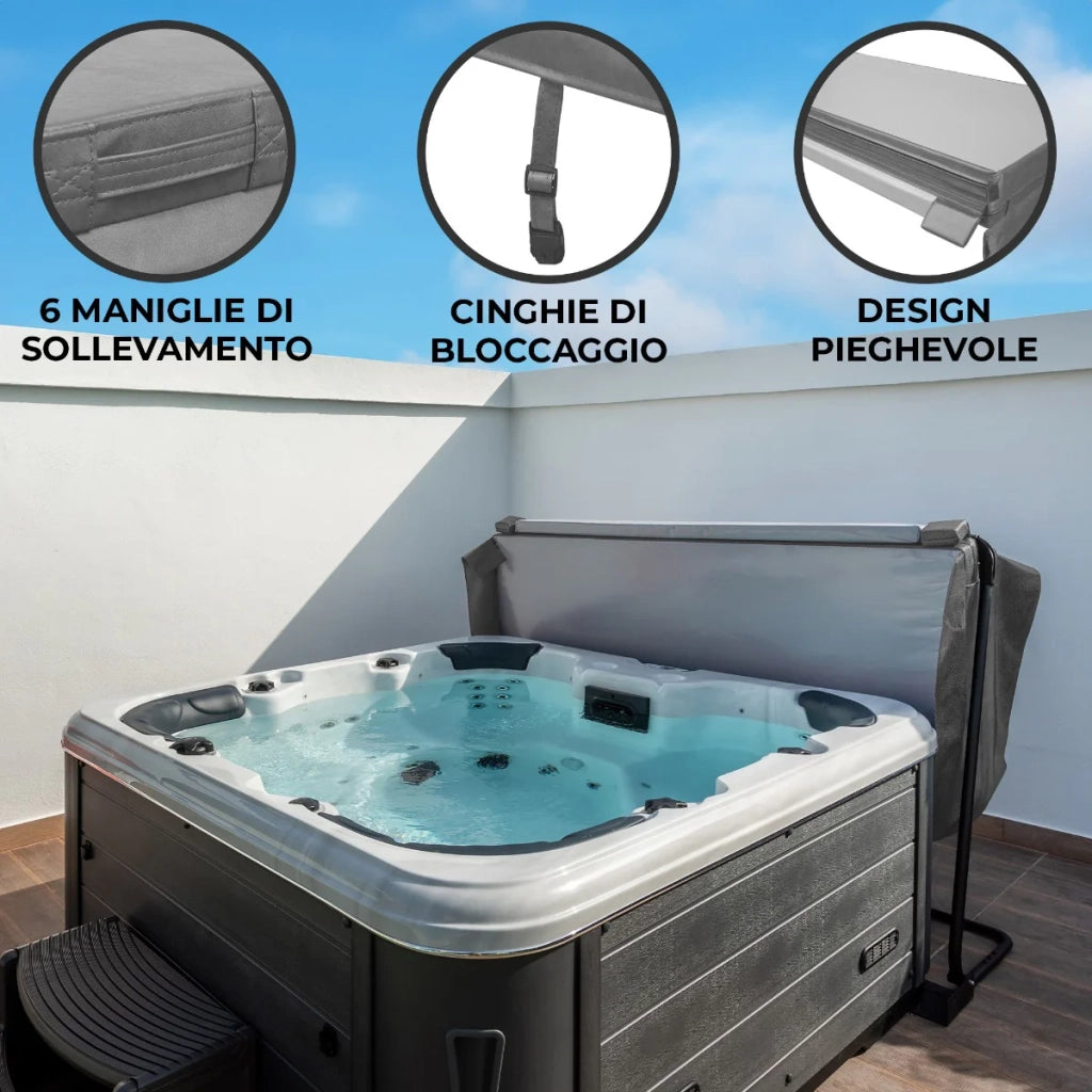 Copertura per vasca idromassaggio Coperchio Spa 2.1 x 2.1m quadrato Grigio Hard Top Resistente alle intemperie PVC in Pelle