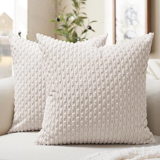 Set di cuscini 40x40 cm in panno a rilievo cremo, set da 2 - Cuscini eleganti bohemien, morbidi per soggiorno, salotto, camera da letto e giardino, per un'atmosfera naturale e calda.