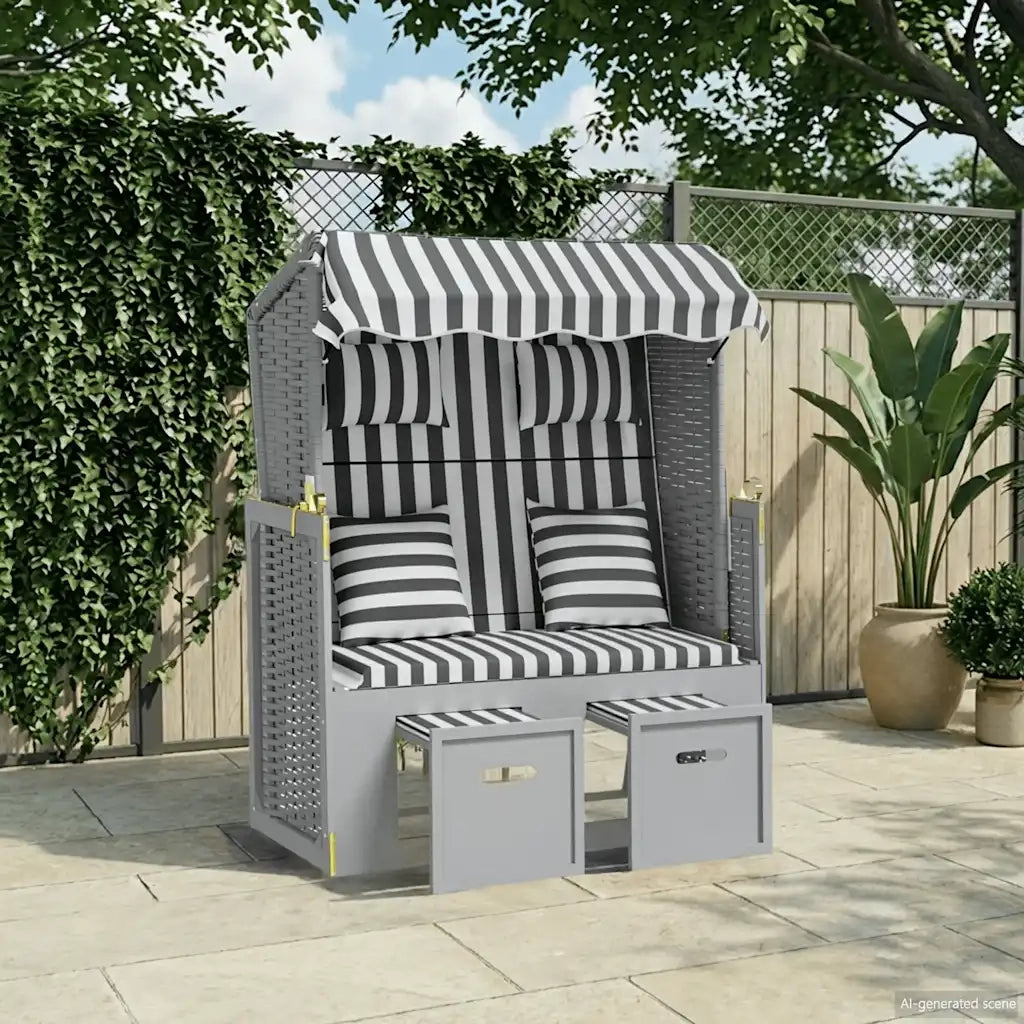 Strandkorb Cuscini Polyrattan e Legno Massello Grigio e Bianco CFW8075382