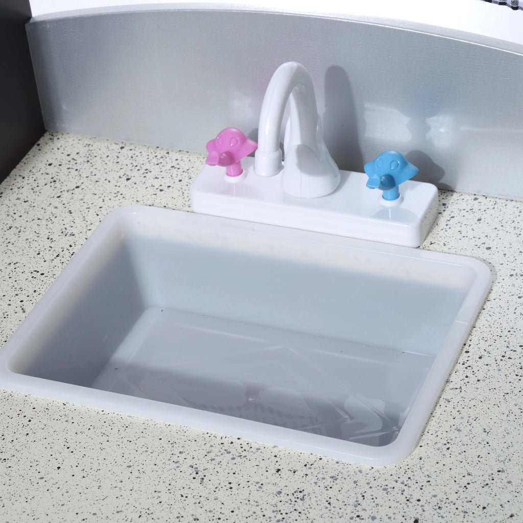 Cucina Giocattolo per Bambini in Legno ¨C zephmum ¨C 105x31.5x95 cm Marrone e Argento con Accessori