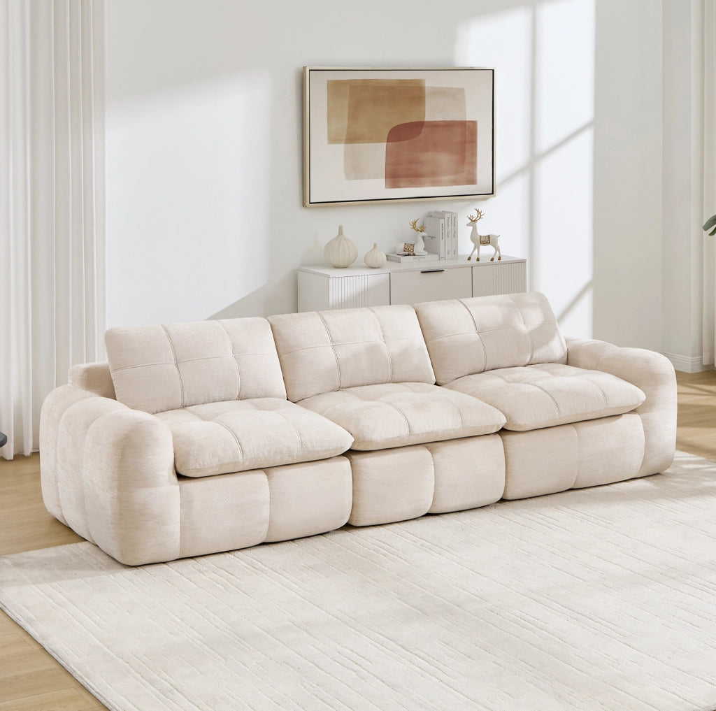 Divano modulare 3 posti senza telaio 264x97x68 cm in chenille beige