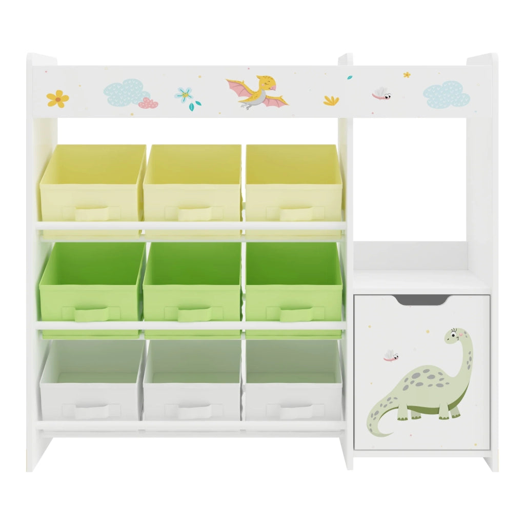 Scaffale dal design senza tempo per soggiorno camera da letto mobiletto per bambini con motivo a dinosauri 80 x 90 x 30 cm bianco 03_0011220