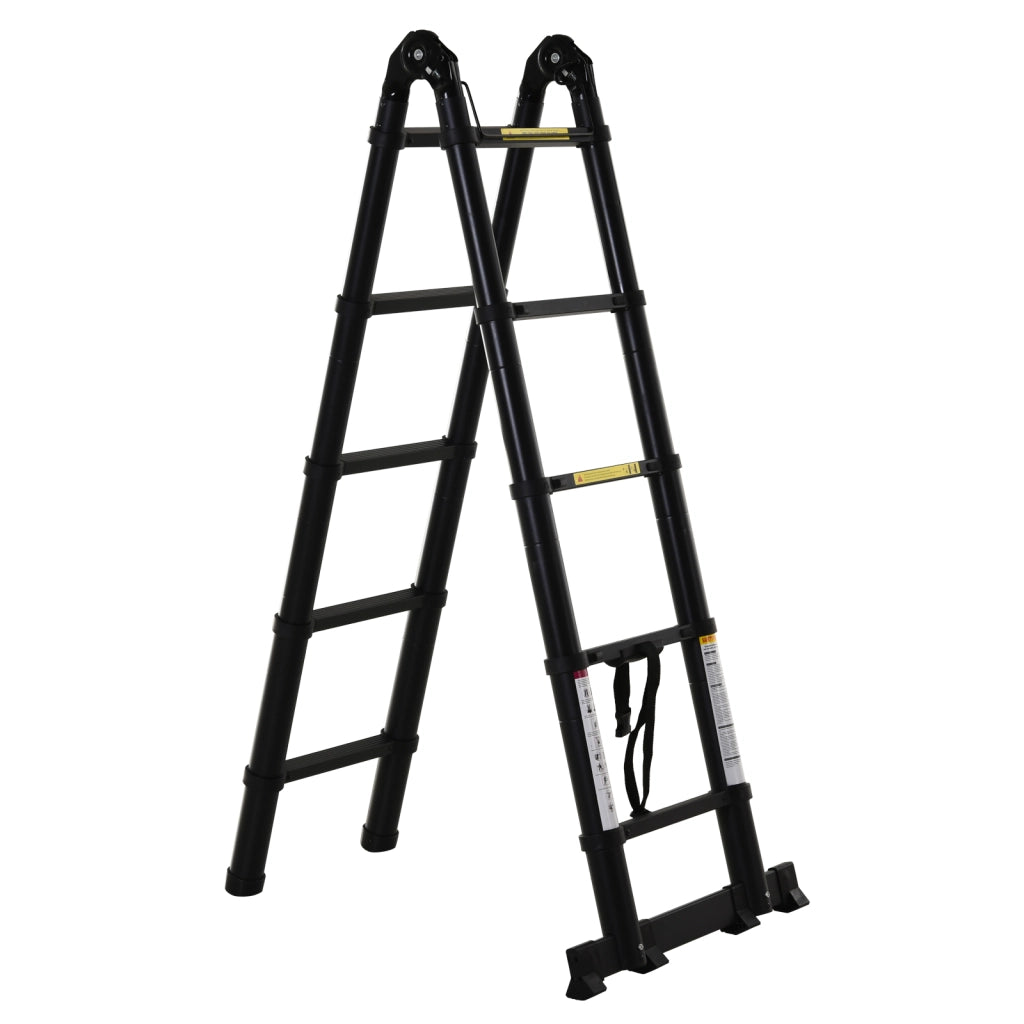 Scala Telescopica Pieghevole 10 Gradini ¨C Zephmum ¨C Nero Alluminio Metallo 320x67x7 cm