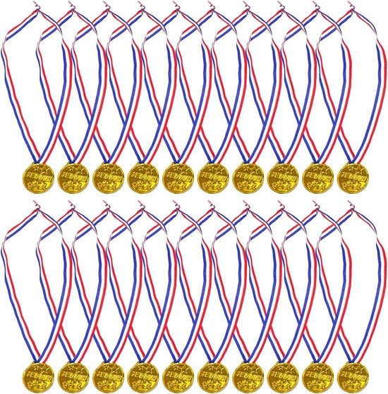 Medaglie Premium - Medaglie d'oro per bambini (20 pezzi) - Medaglie con nastro tricolore - Attività competitive in scuole e comunità