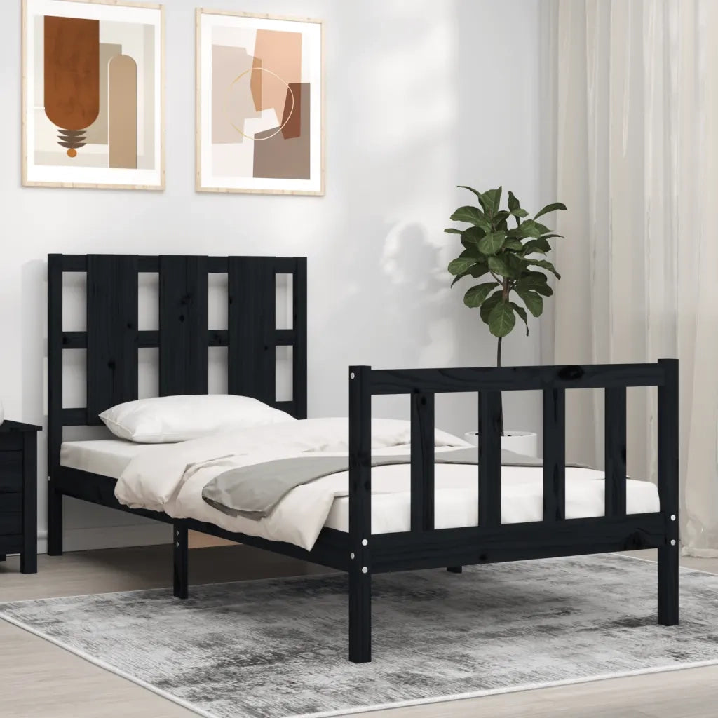Giroletto con Testiera Nero Small Single in Legno Massello 3192195