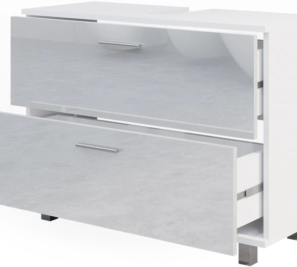 Set di mobili da bagno Ilias, Bianco lucido, 80.2 cm, composto da mobile sottolavabo, specchiera e colonna alta