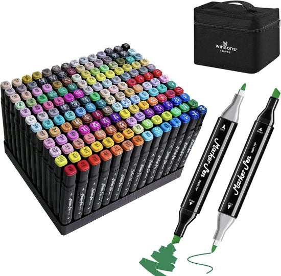 Set di Pennarelli Alcolici Professionale 168 Colori – Pennarelli a Doppio Punto (Fine & Puntaspilla) – Pennarelli per Adulti e Artisti – Disegno, Manga, Schizzi – Regalo di Natale