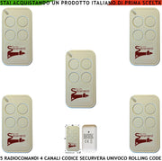 Radiocomando 5 Telecomandi Frequenza di Trasmissione 433,92 MHz 4 canali Potenza 1 mW Una Codifica di Sicurezza Univoca Securvera Led Segnalazione Funzione