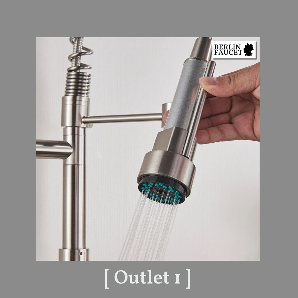 Bjorn | Rubinetto da parete gastronomia oro lucido Rubinetto cucina professionale in acciaio inox con due doccette|doppio lavello da parete ristorante