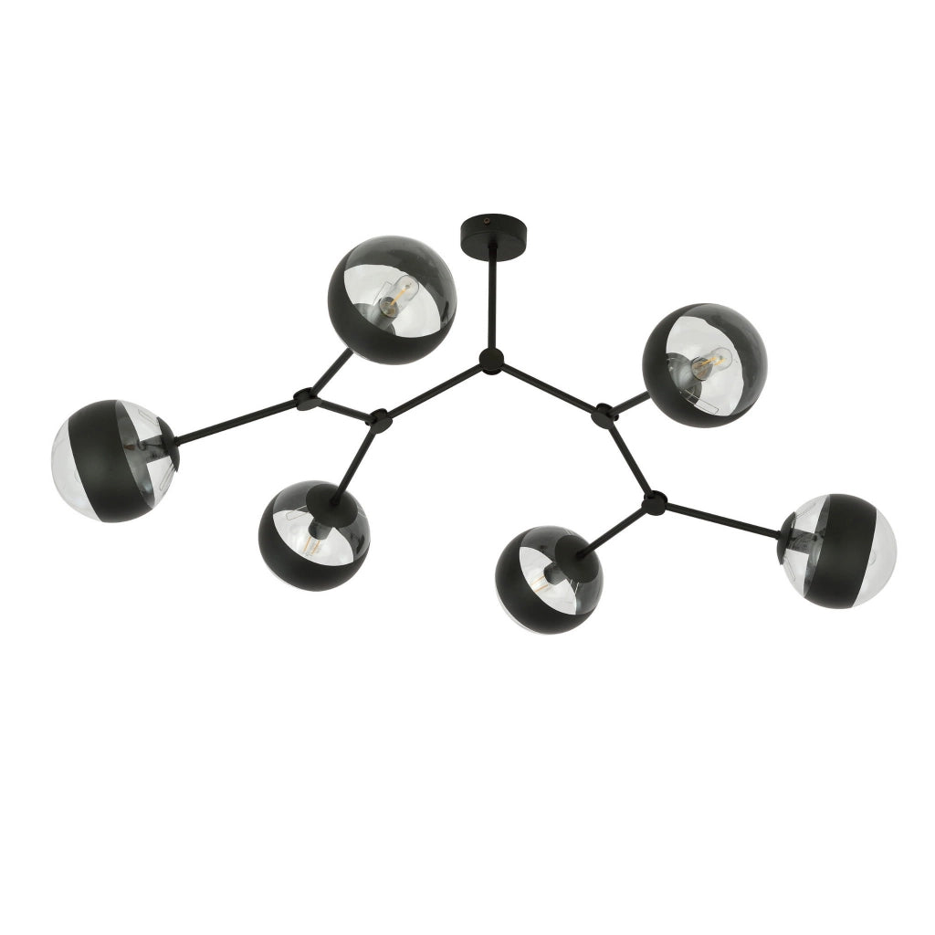 Lampadario Emibig Space 6 luci E14 nero vetro trasparente
