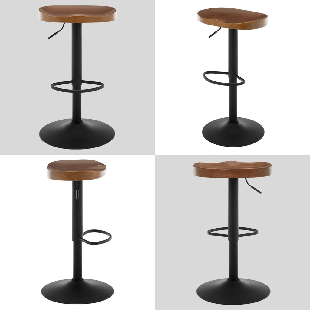 Sgabello da Bar, per Colazione in Legno Massiccio, Sgabello Cucina, Regolabile in Altezza, Sgabello Girevole a 360° con Poggiapiedi, Marrone, BH413br-1