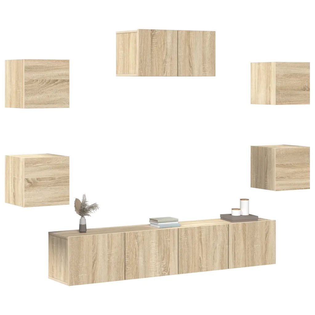 Set di Mobili TV 7 pz-Credenza per TV Rovere Sonoma in Legno Multistrato