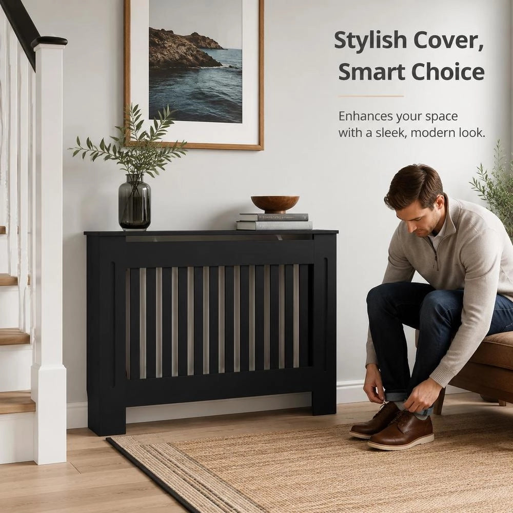 Radiator Cover, Black, 112x19x81.5 Cm, MDF