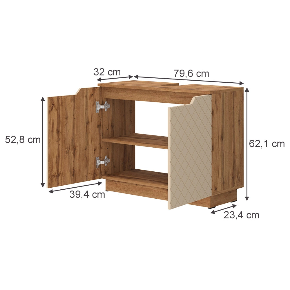 Vicco Mobile sottolavabo per bagno Rovere/cashmere con struttura in piastrelle 79.6 x 62.1 cm con 2 porte