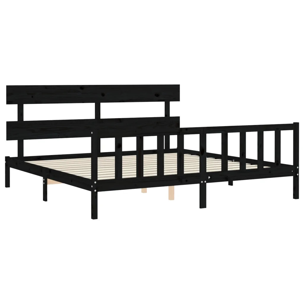Giroletto con Testiera-Struttura Letto con testiera Nero 200x200 cm in Legno Massello 165531