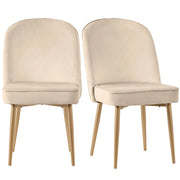 Set di 2 sedie da pranzo in velluto beige con schienale ergonomico; piedini antiscivolo e gambe metalliche dorate