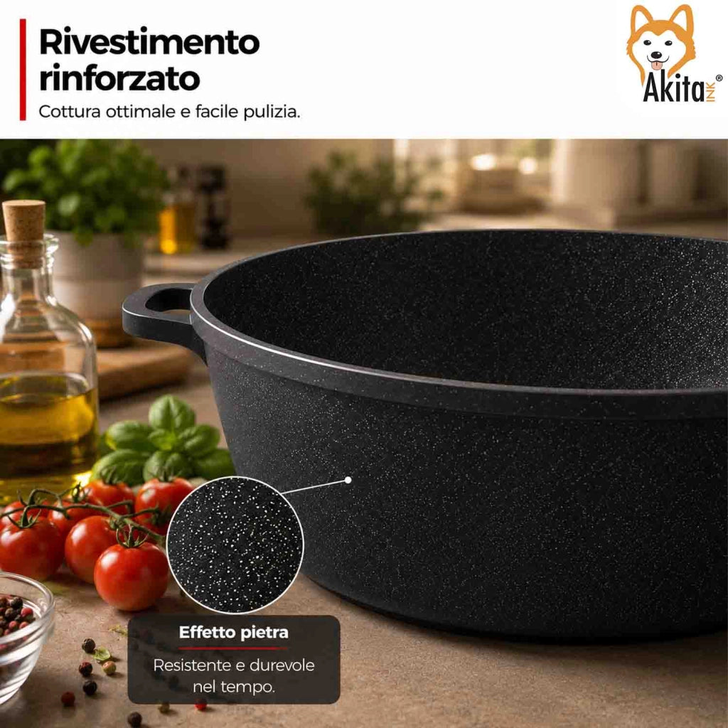 Akitaink Casseruola Alluminio Pressofuso Coperchio in Vetro 36 cm