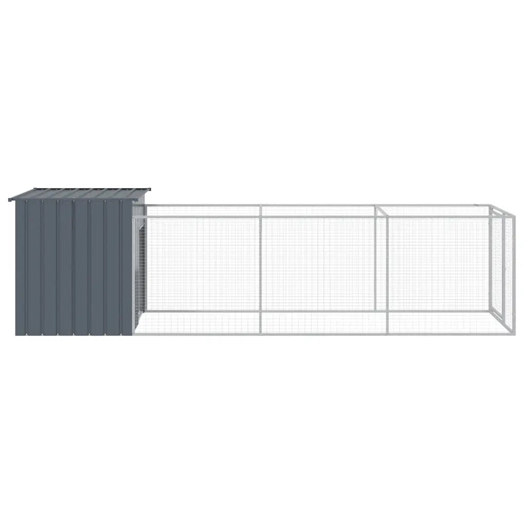 Casetta Cani con Corsa Antracite 110x405x110 cm Acciaio Zincato 3189079