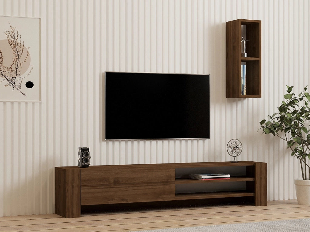 Caraglio, Mobile Porta tv 2 Ripiani, 160x27x33h cm Marrone Noce