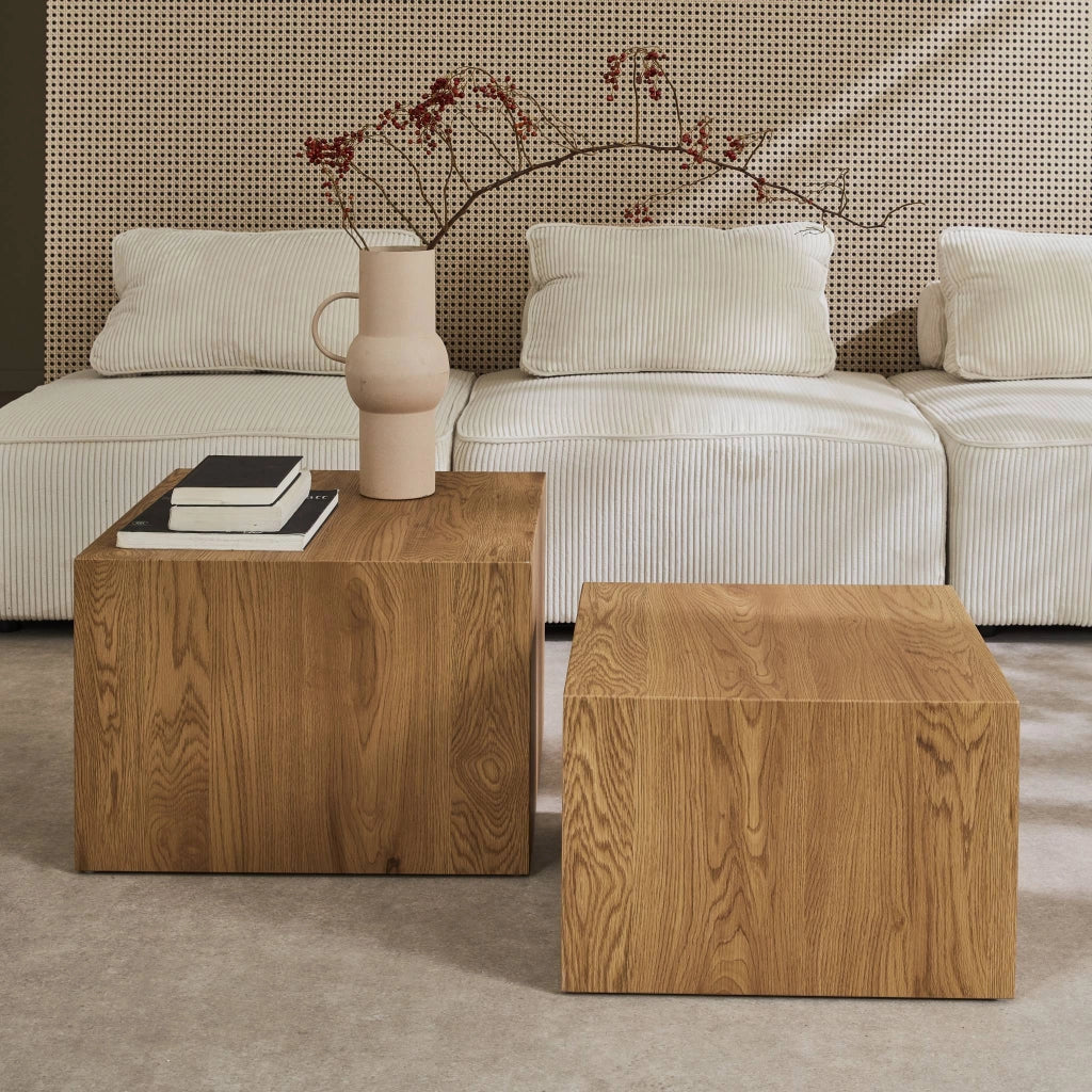 Set di 2 tavolini quadrati effetto frassino, marrone naturale