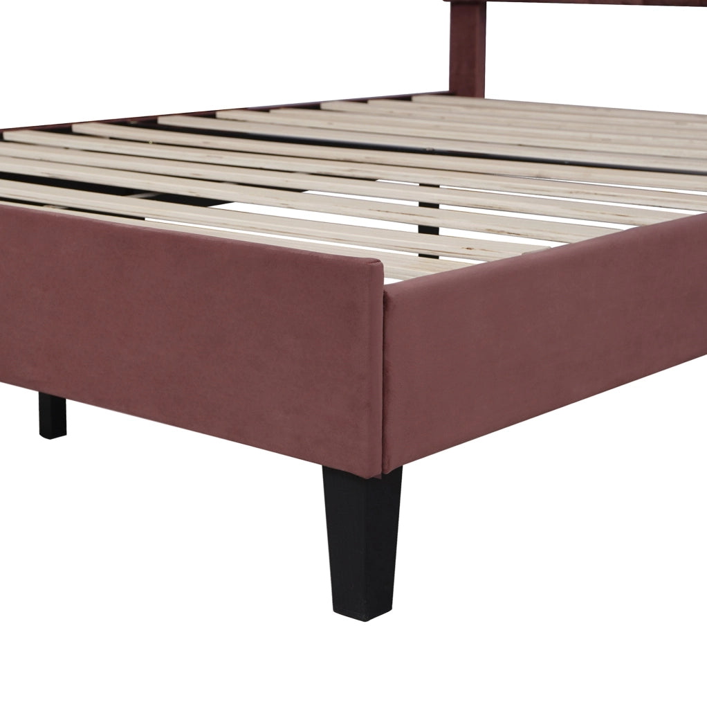 Letto matrimoniale 140x200 cm; testiera imbottita in velluto rosso fagiolo (Senza materasso)