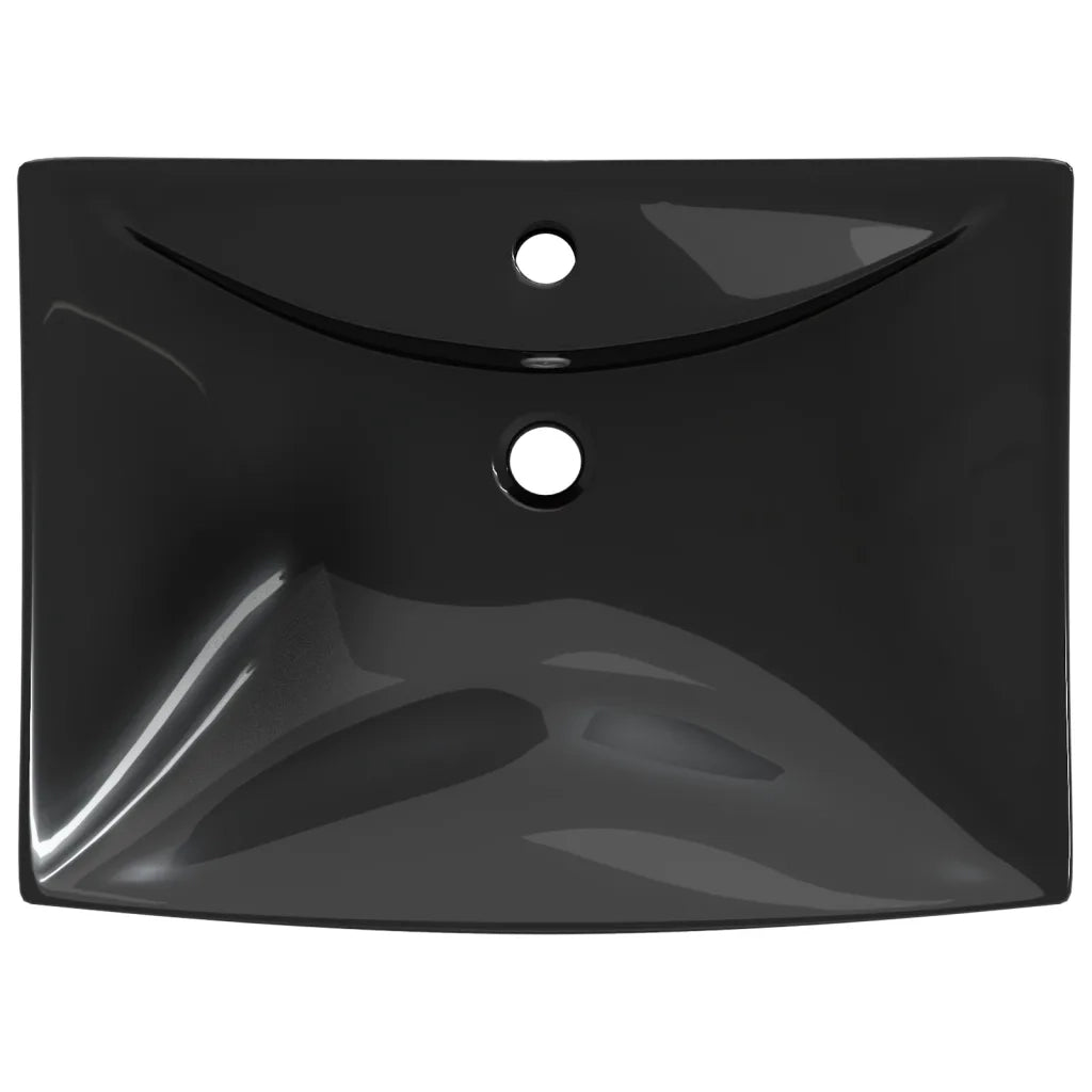 Lavabo Nero Ceramica Lusso Rettangolare Foro Trabocco Foro Rubinetto 140689