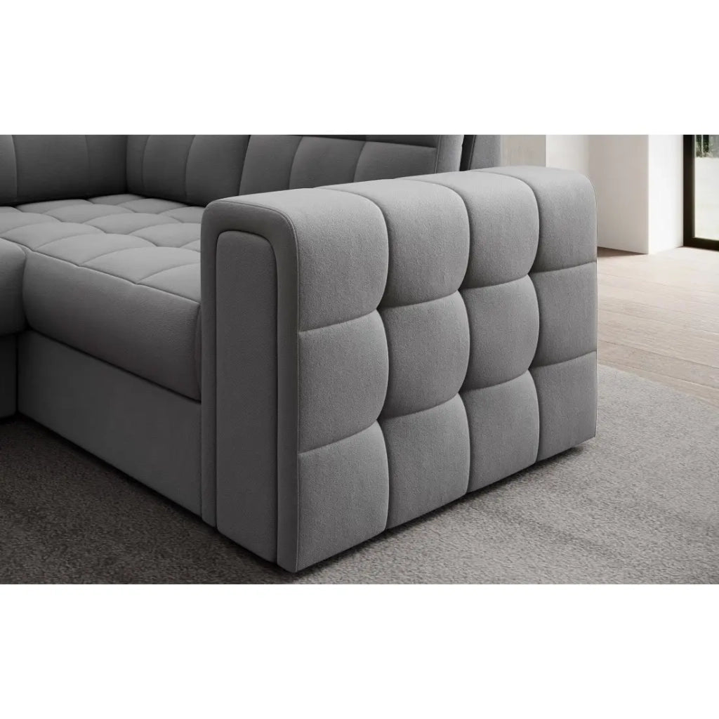 Divano angolare convertibile MONTEZA grigio sinistro 299 cm con contenitore e letto