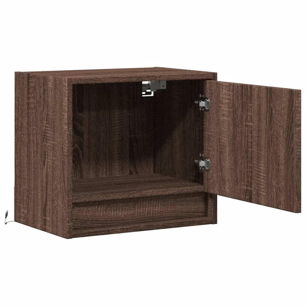Comodini a Parete con luci LED 2 pz Rovere Marrone