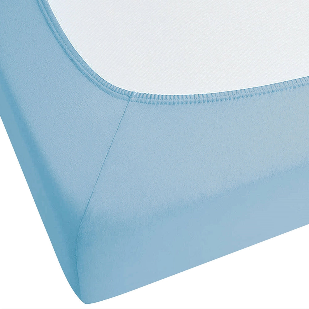 Lenzuolo con angoli cotone azzurro 140 x 200 cm coprimaterasso elasticizzato modello classico a tinta unita camera da letto classica