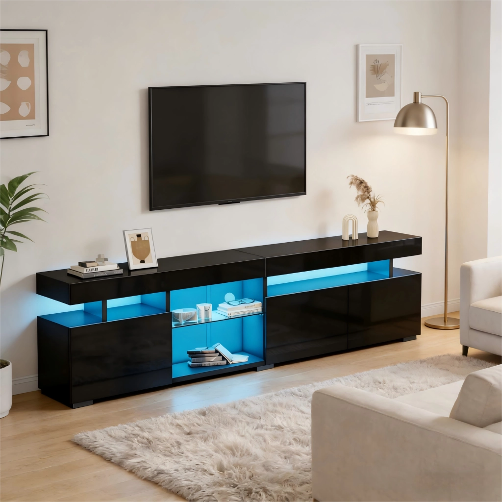 Cassettiera per TV nera in truciolato; 180 x cm