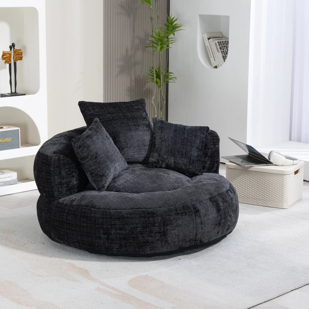 Poltrona Pouf Relax 1 Posto con Schienale Alto e Braccioli; Seduta Ampia Confortevole; in Ciniglia Nero