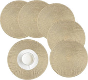 Set di 6 tavoli, rotondi, lavabili, di cotone intrecciato, piatti per tavola, 38 cm, resistente al calore, piatti per tavola da cucina, tavolo da pranzo, matrimonio, festa (oro)
