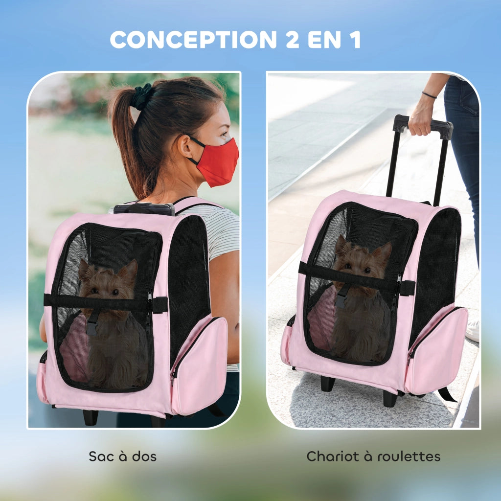 Carrello Trasporto per Cani 2 in 1 ¨C Zephmum ¨C Rosa 42x25x55 cm