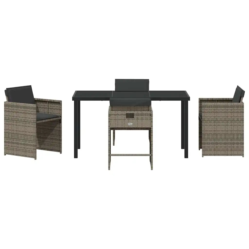 Set da Pranzo per Giardino con cuscino 5 pcs Grigio polyrattan