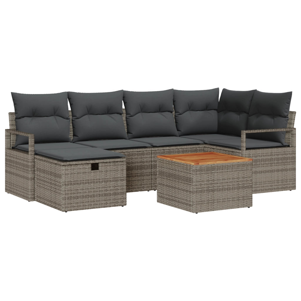 Set Divani Giardino 7 Pezzi con Cuscini Grigi Rattan Sintetico