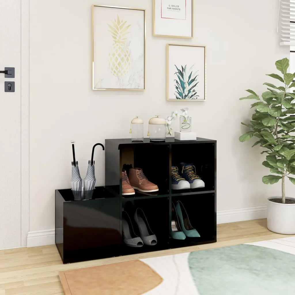 Scarpiera Ingresso-Scaffale per scarpe Nero Lucido 105x35,5x70cm Legno Multistrato