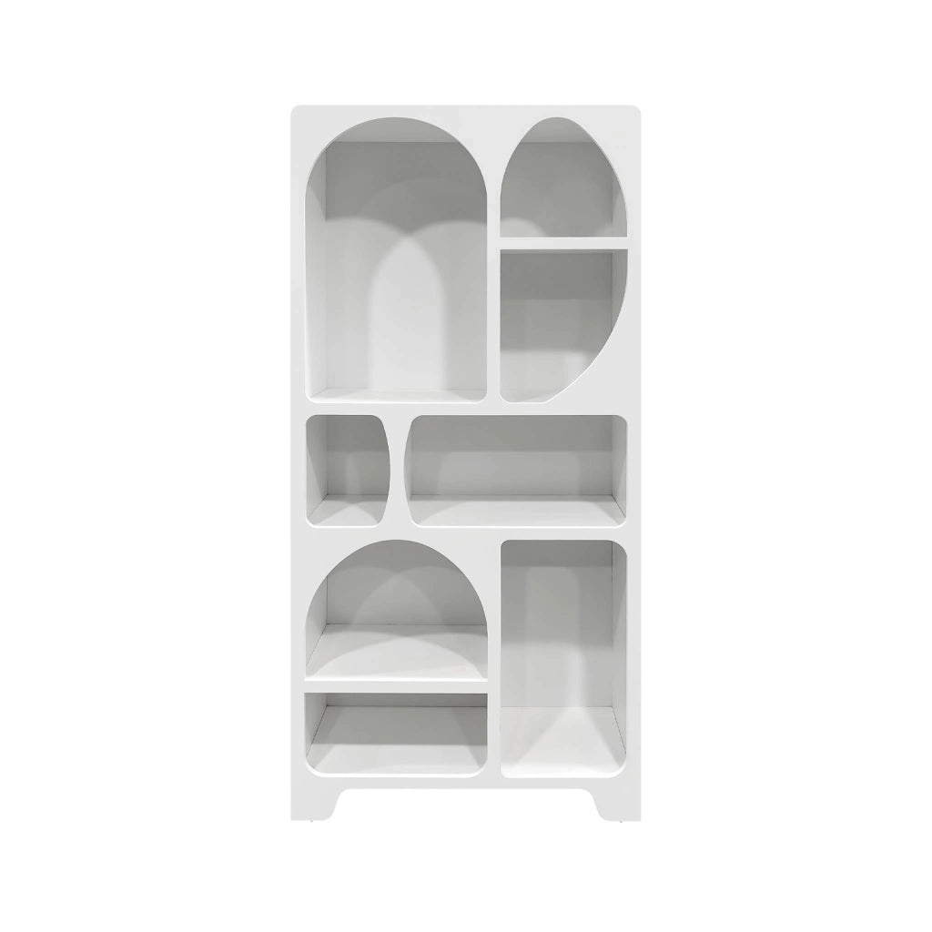 Libreria organica bianca effetto legno con 8 vani, bianco