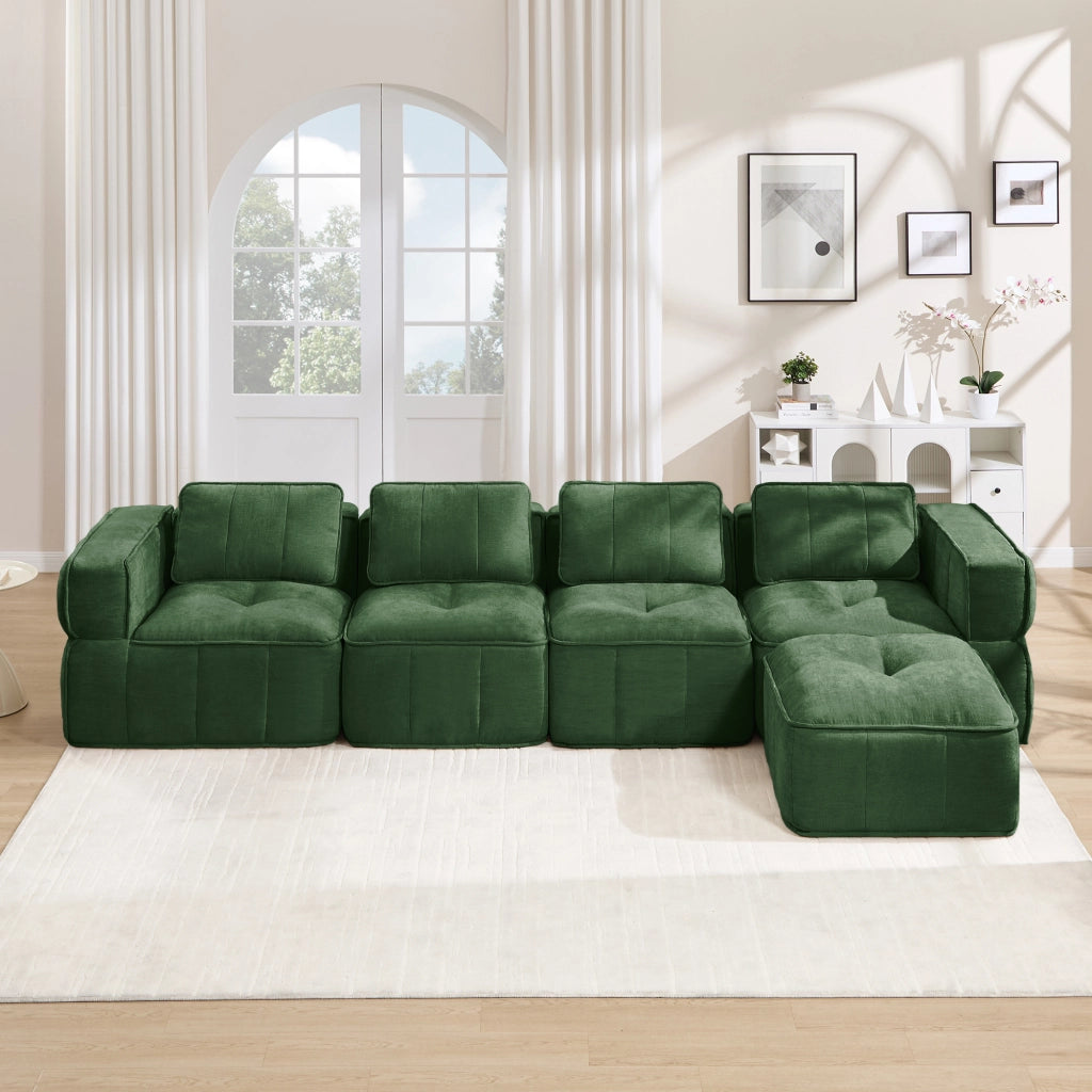 Divano modulare angolare 4 posti - con pouf e seduta profonda - in poliestere verde