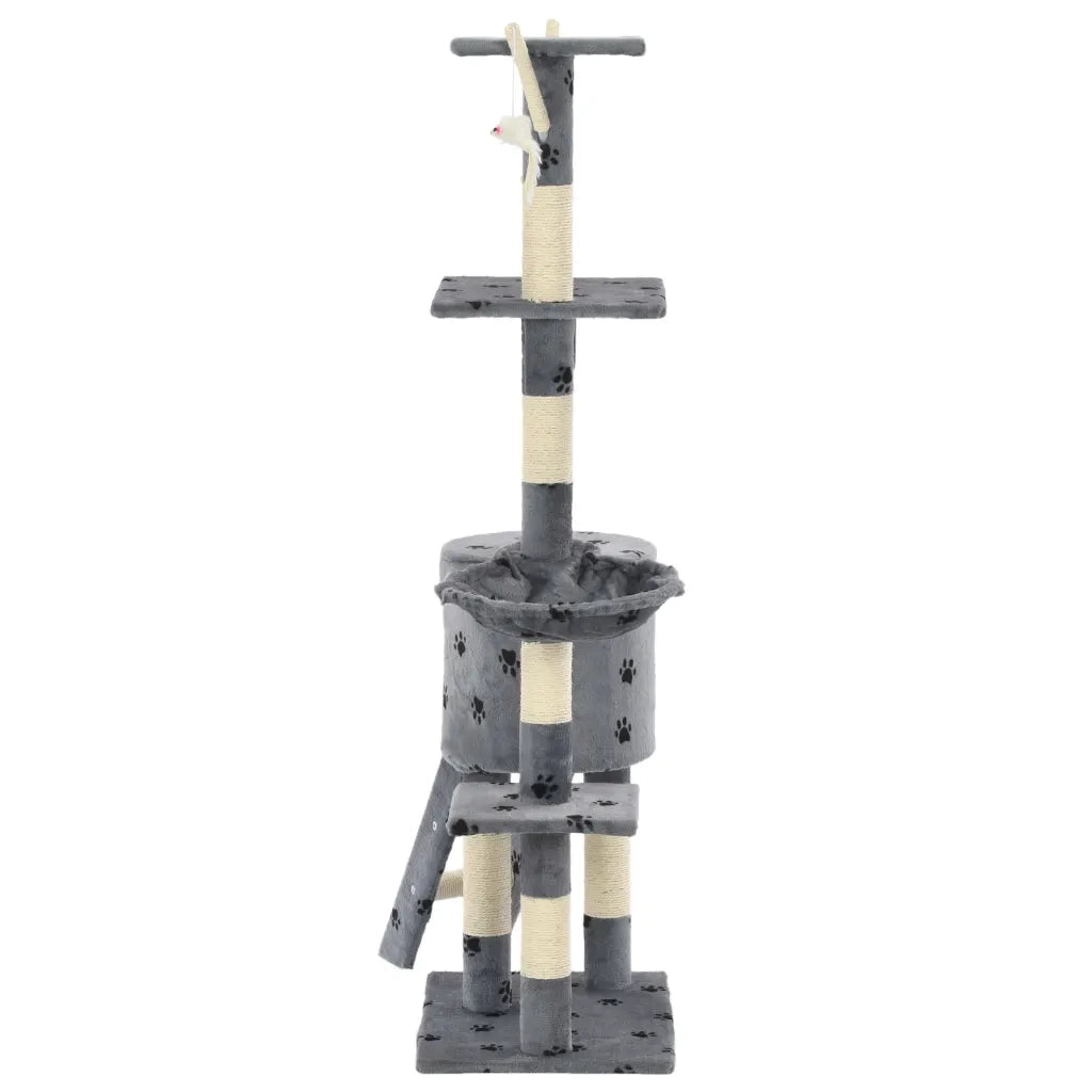 Albero per Gatti e Tiragraffi Sisal 138cm Zampe Stampate Grigio CFW5959507